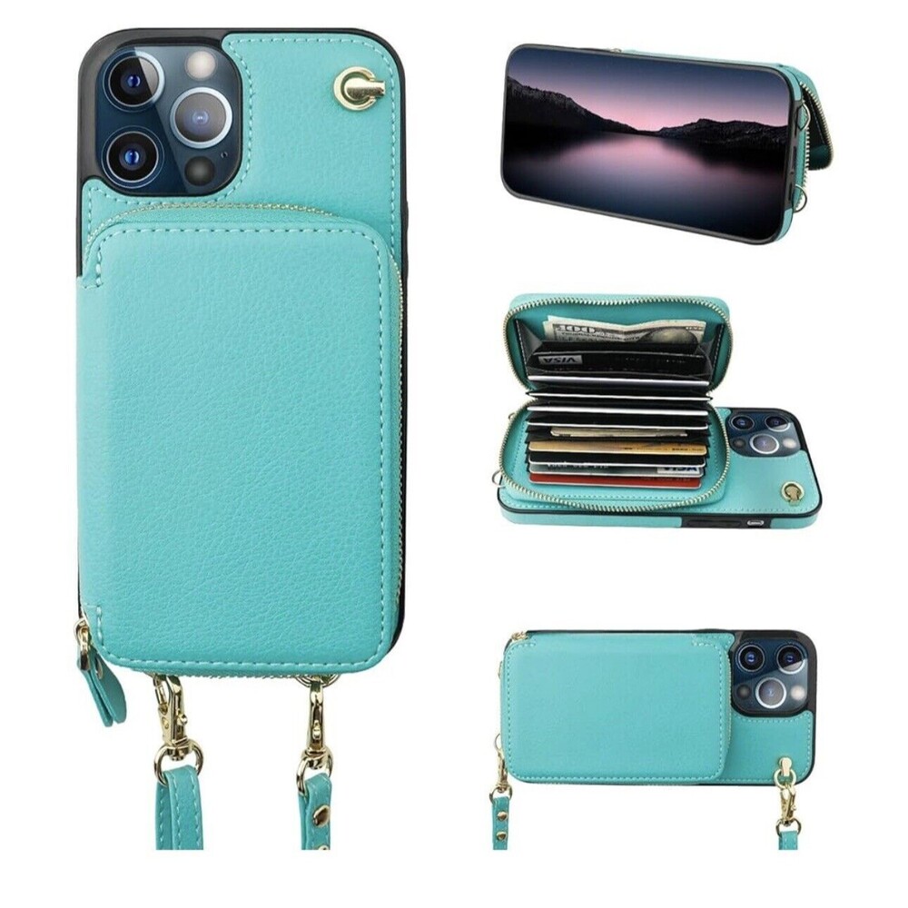 For iPhone 12 Pro Max Zipper Wallet Case with Crossbody